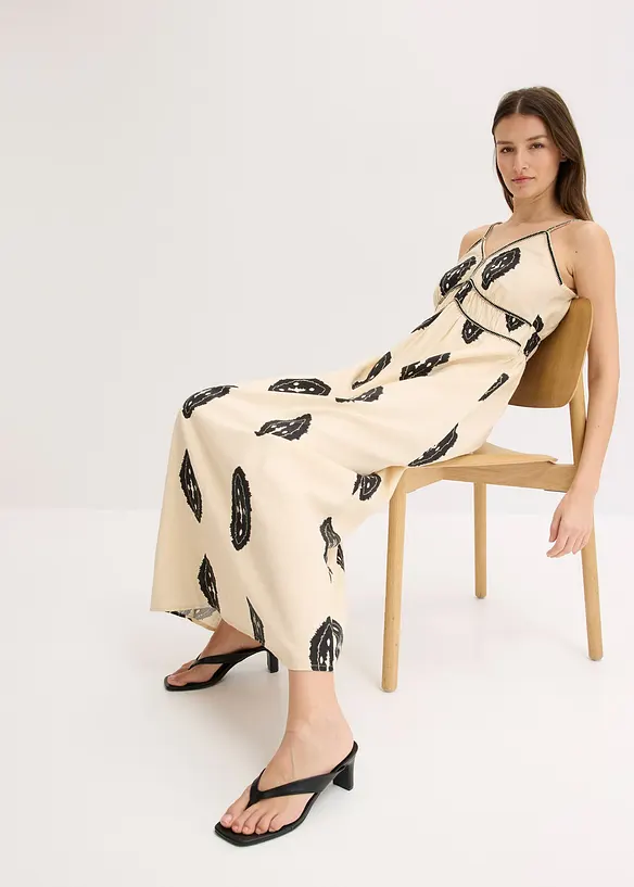 Robe longue imprimée en lin majoritaire, bonprix