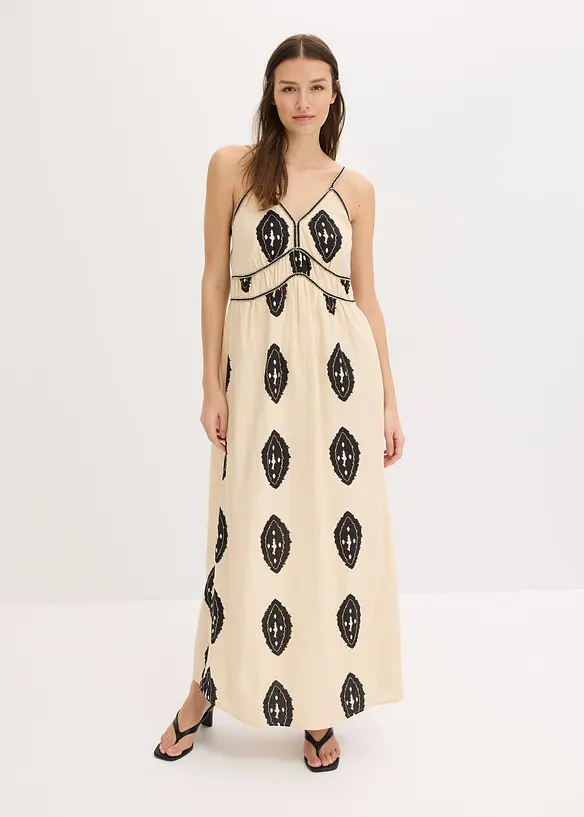Robe longue imprimée en lin majoritaire, bonprix