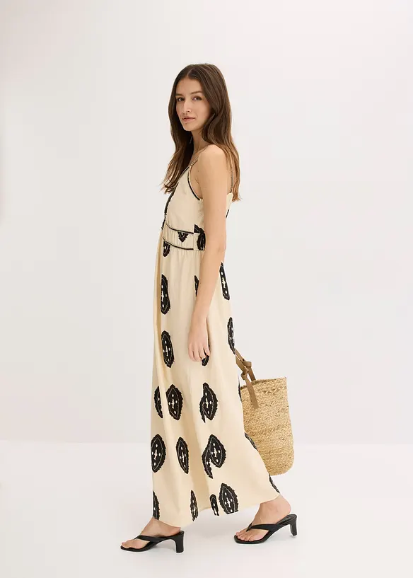 Robe longue imprimée en lin majoritaire, bonprix