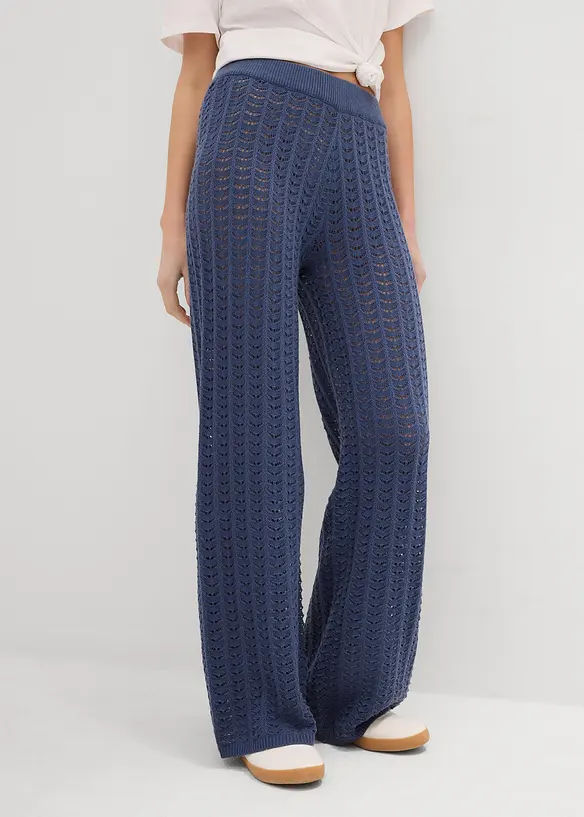 Pantalon taille élastiquée en maille ajourée, bonprix