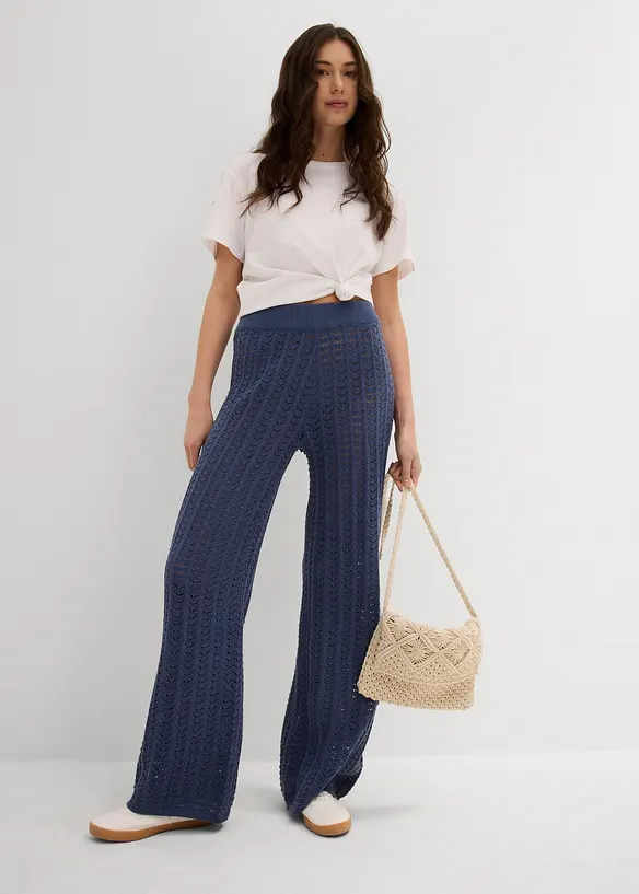 Pantalon taille élastiquée en maille ajourée, bonprix