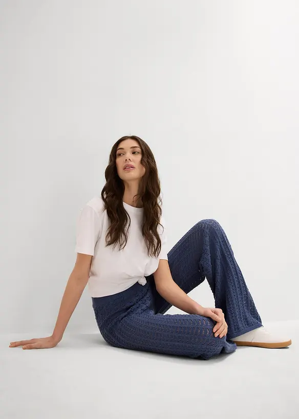 Pantalon taille élastiquée en maille ajourée, bonprix