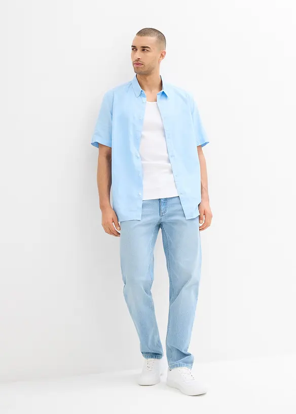 Chemise manches courtes en lin mélangé léger, bonprix