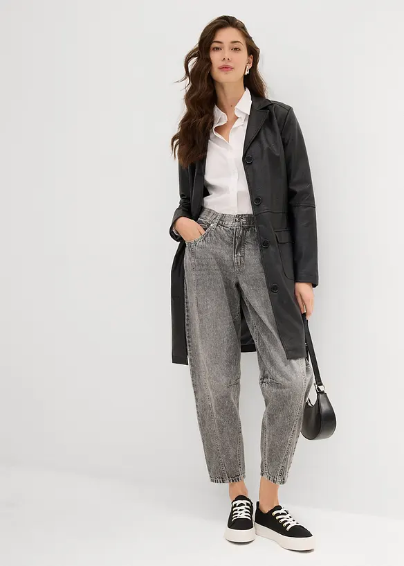 Barrel-Jeans Mid Waist Low Stretch, cropped, bonprix