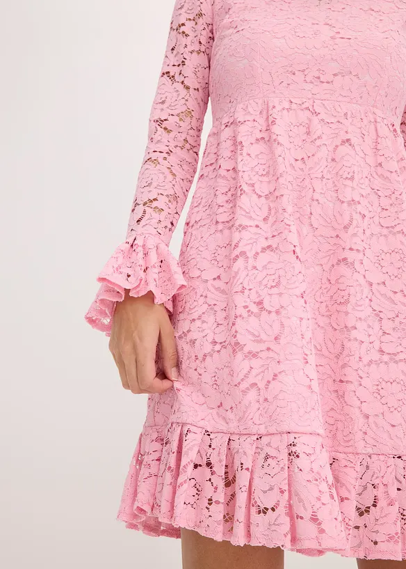 Robe en dentelle avec ruban de satin et volants, bonprix