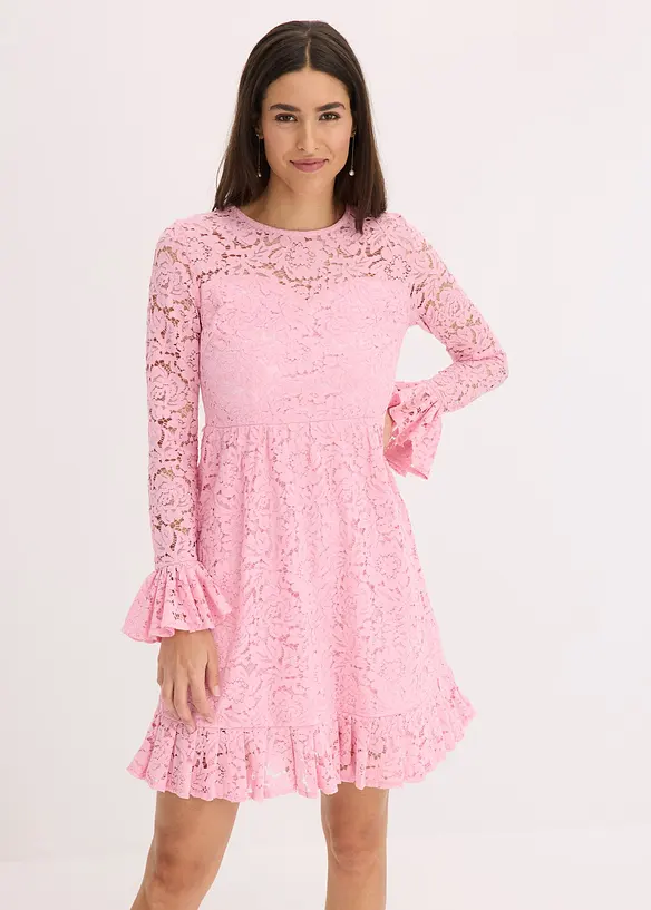 Robe en dentelle avec ruban de satin et volants, bonprix
