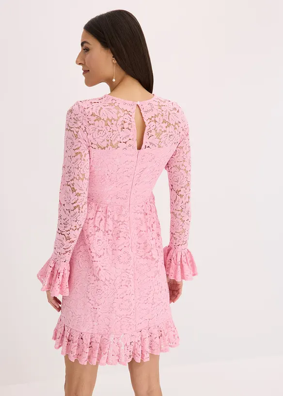Robe en dentelle avec ruban de satin et volants, bonprix