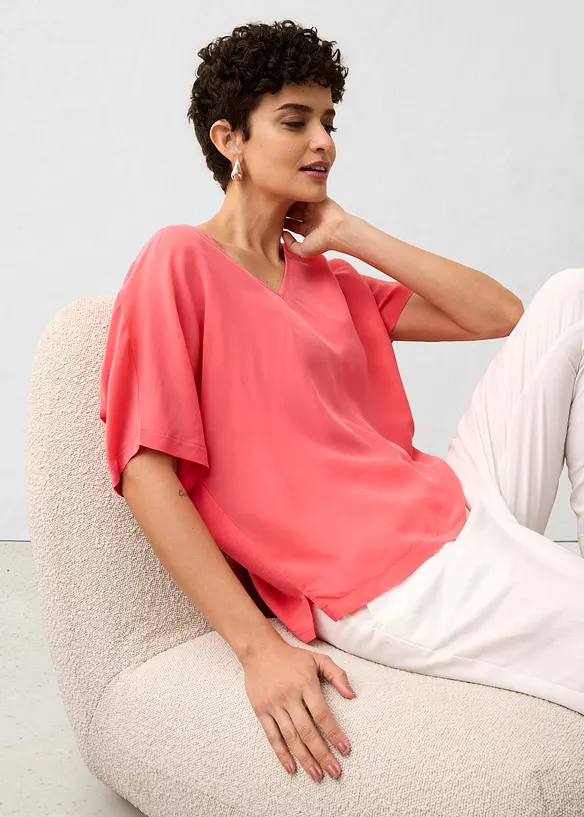 Shirt mit Seidenanteil und Webeinsatz, bonprix