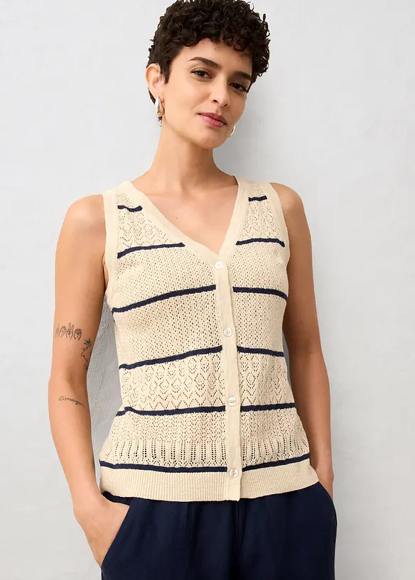 Gilet en maille ajourée avec lin, bonprix