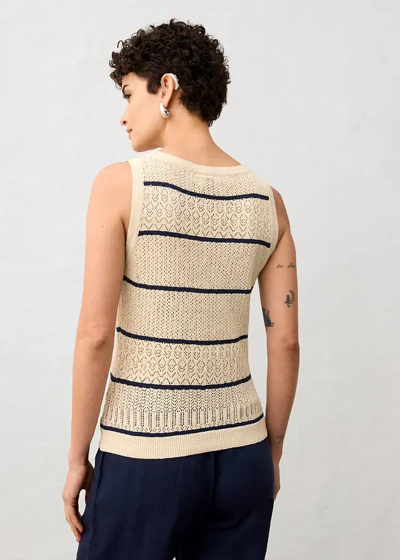 Gilet en maille ajourée avec lin, bonprix