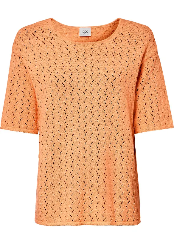 T-shirt en maille ajourée avec lin, manches coudes, bonprix