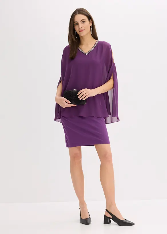 Robe en crêpe avec finition strass, bonprix