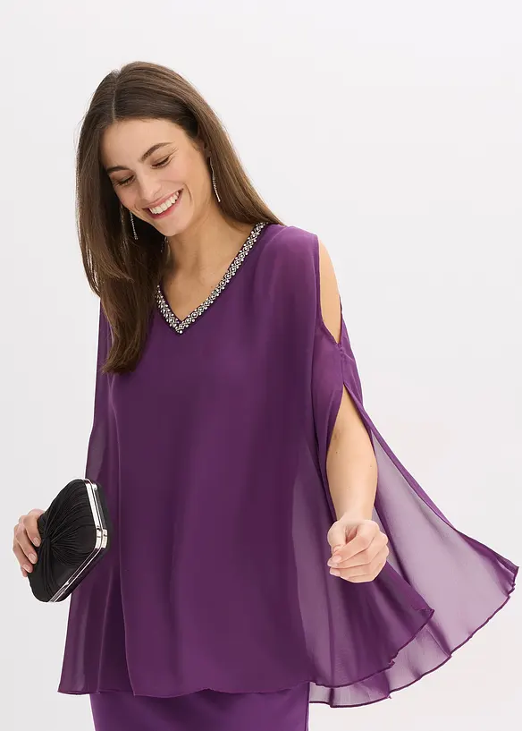 Robe en crêpe avec finition strass, bonprix