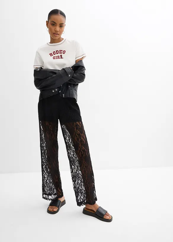 Pantalon en dentelle à taille élastiquée, bonprix