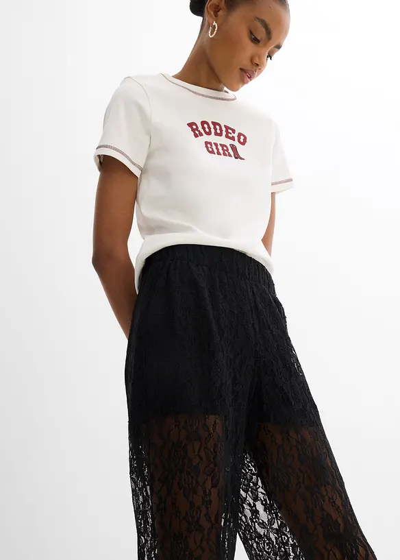 Pantalon en dentelle à taille élastiquée, bonprix