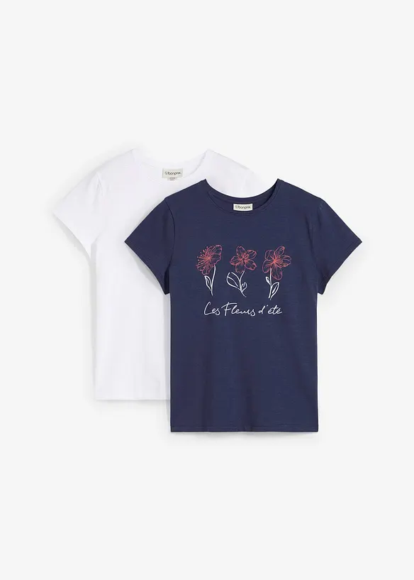 Lot de 2 T-shirts basiques avec imprimé, bonprix