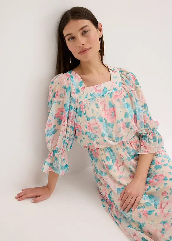Robe longue en crêpe, bonprix