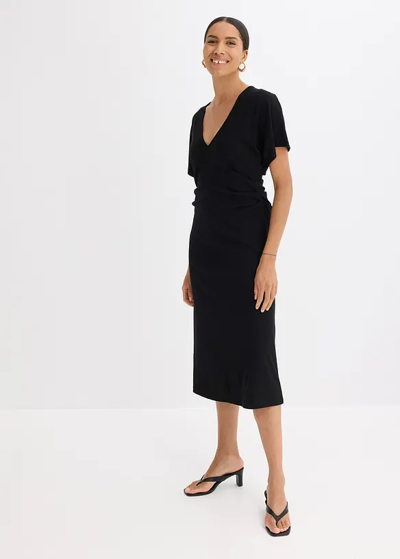 Robe en jersey côtelé, froncée sur le côté, bonprix