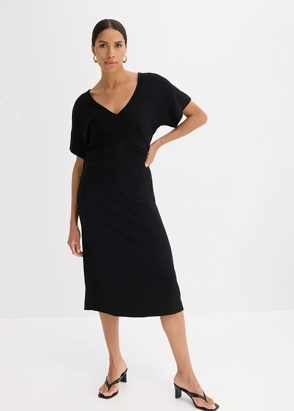 Robe en jersey côtelé, froncée sur le côté, bonprix