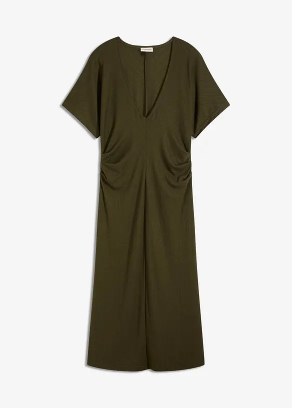 Robe en jersey côtelé, froncée sur le côté, bonprix