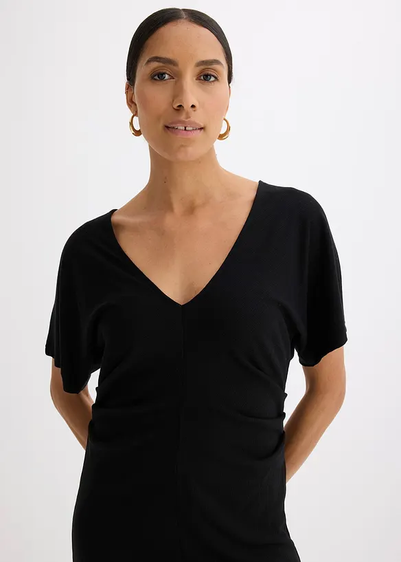 Robe en jersey côtelé, froncée sur le côté, bonprix