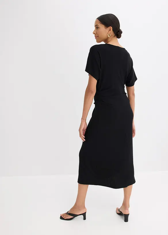 Robe en jersey côtelé, froncée sur le côté, bonprix