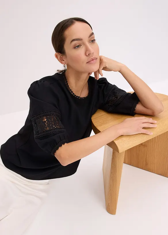 Blouse manches courtes contenant du lin, bonprix