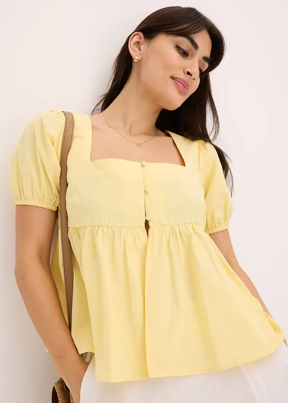 Blouse à manches bouffantes et encolure boutonnée, bonprix