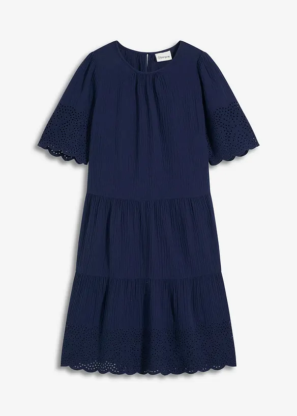 Kleid aus Musselin mit Lochstickerei, bonprix