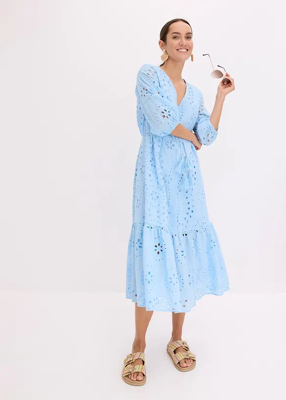 Midikleid aus reiner Baumwolle mit Lochstickerei, bonprix