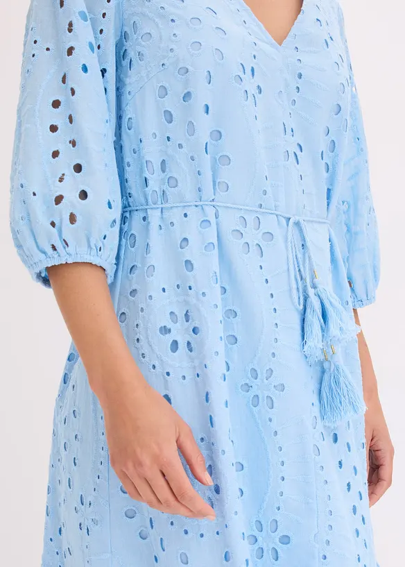 Midikleid aus reiner Baumwolle mit Lochstickerei, bonprix