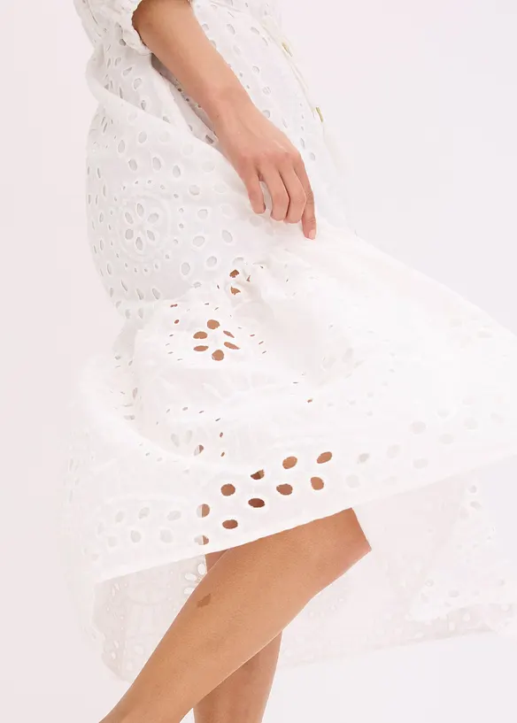 Robe midi à broderies anglaises, bonprix