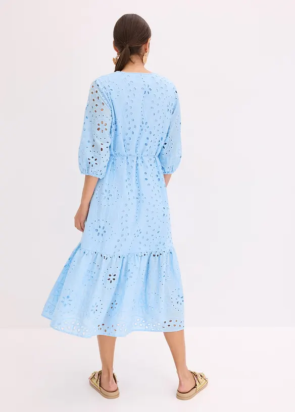Midikleid aus reiner Baumwolle mit Lochstickerei, bonprix