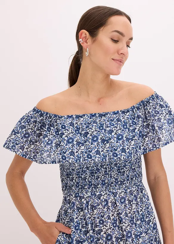 Robe midi à col Bardot en coton léger, bonprix