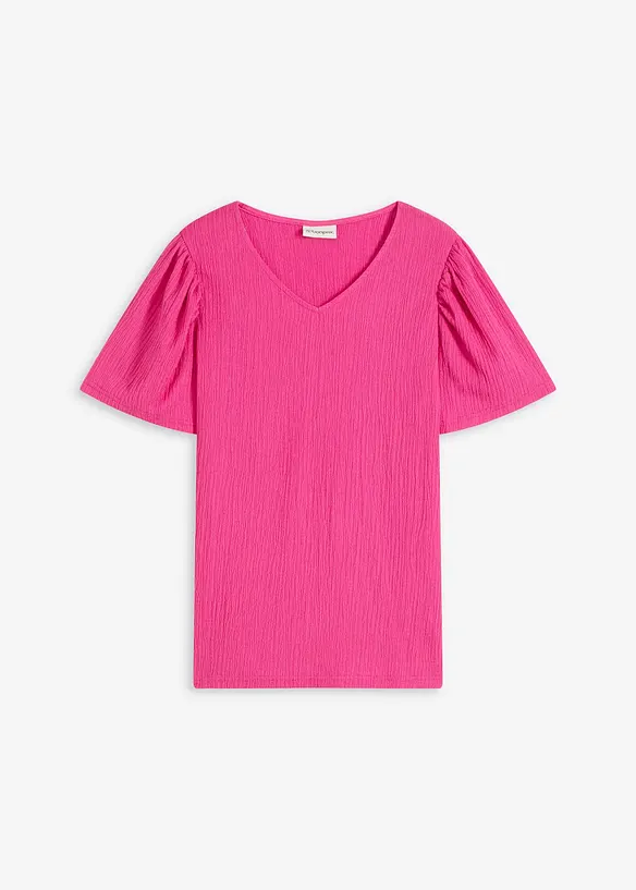 T-shirt en crêpe texturé à manches papillon, bonprix