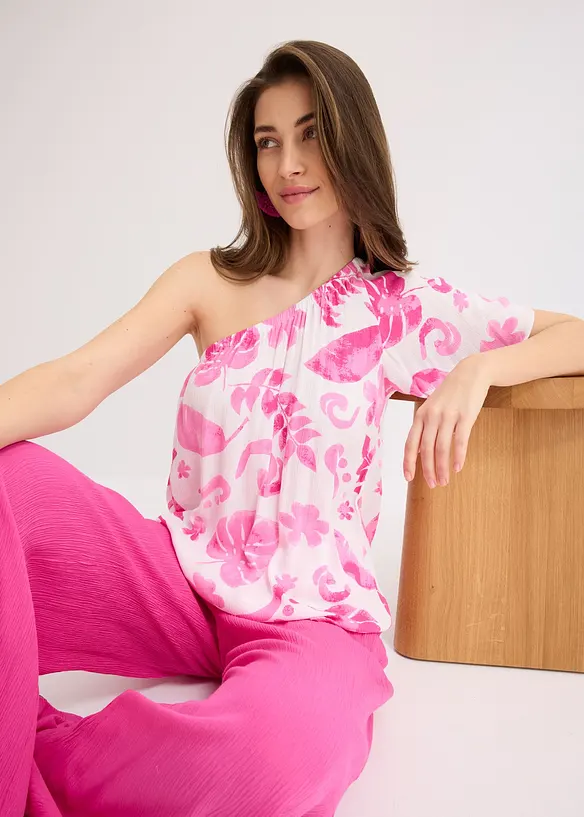 Blouse à encolure asymétrique en viscose texturée, bonprix