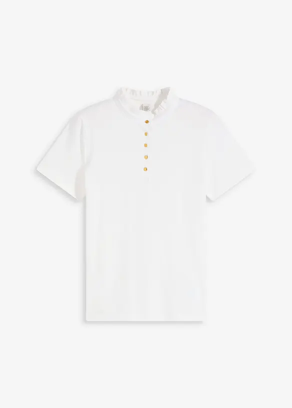 Top en coton à col volanté, bonprix