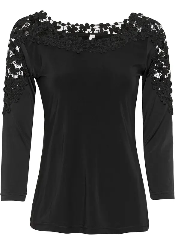 Shirt mit Häkeleinsatz und 3/4 Arm, bonprix
