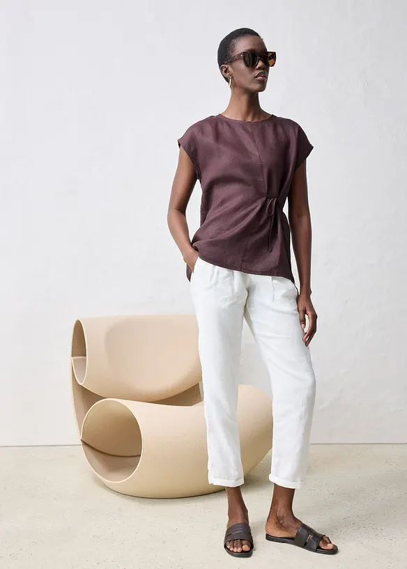Shirt aus reinem Leinen mit Webbesatz, bonprix