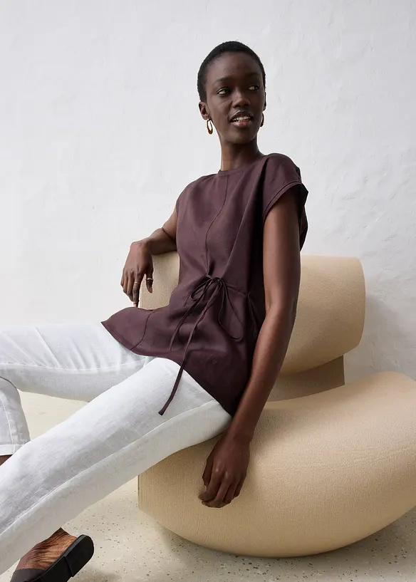 Shirt aus reinem Leinen mit Webbesatz, bonprix