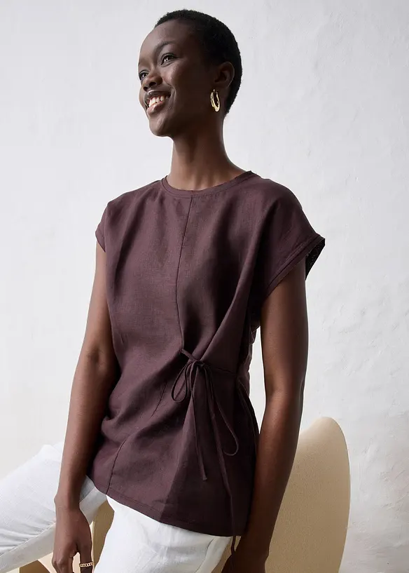 Shirt aus reinem Leinen mit Webbesatz, bonprix