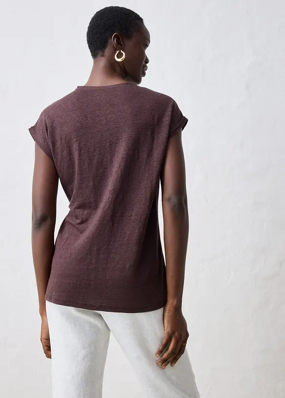 Shirt aus reinem Leinen mit Webbesatz, bonprix