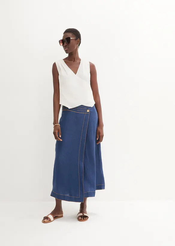 Blouse sans manches 100 % lin à encolure croisée, bonprix