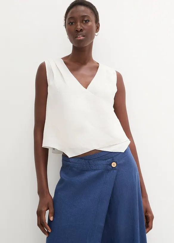 Blouse sans manches 100 % lin à encolure croisée, bonprix