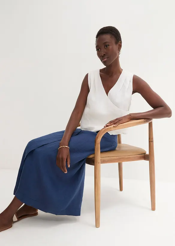 Blouse sans manches 100 % lin à encolure croisée, bonprix