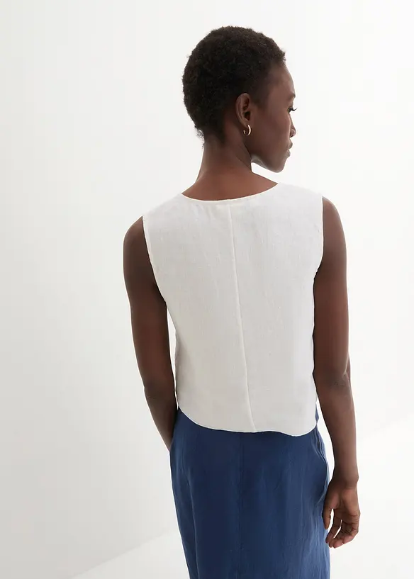 Blouse sans manches 100 % lin à encolure croisée, bonprix