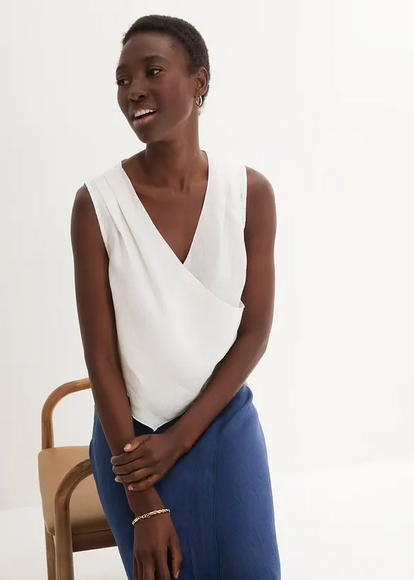 Blouse sans manches 100 % lin à encolure croisée, bonprix