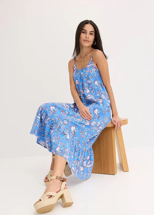 Robe imprimée à fines bretelles en lin mélangé, bonprix