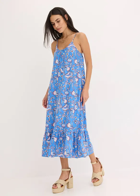 Robe imprimée à fines bretelles en lin mélangé, bonprix