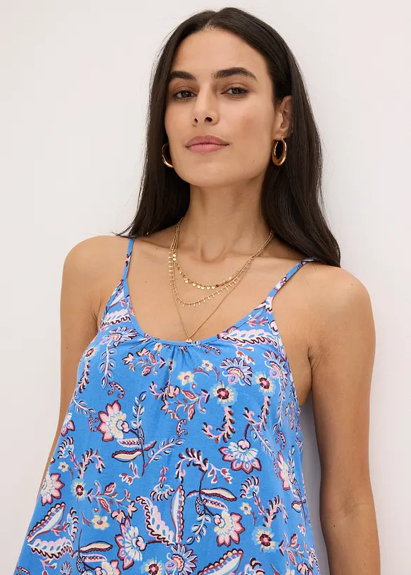 Robe imprimée à fines bretelles en lin mélangé, bonprix